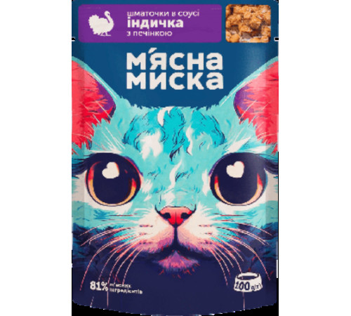 Корм для котів, М`ясна Миска, з індичкою та печінкою 100г