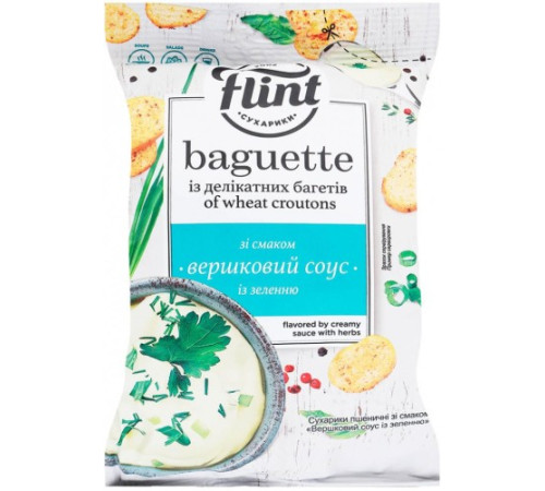Сухарики, Flint, 100г Baguette Вершковий соус із зеленню