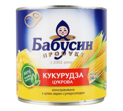 Кукурудза, Бабусин продукт, 340г консервована з/б
