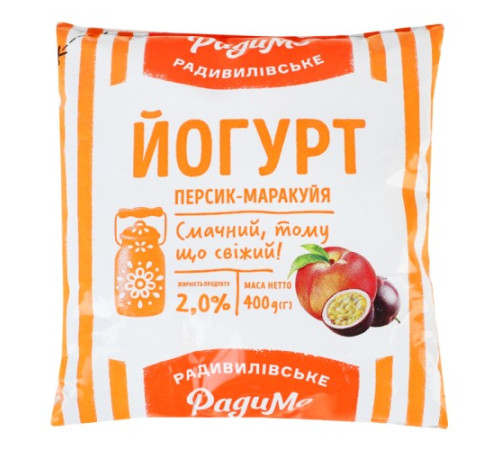 Йогурт, РадиМо, Персик-маракуйя, 2%, плівка 400гр