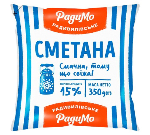 Сметана, Радимо, 15%, плівка 350гр.